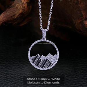 Fully Iced Mountain View Pendant Necklace In Sterling Silver With Black White Moissanite Hip Hop Jewelry Design - Product Image 1