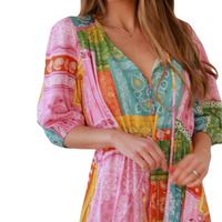 Robe longue florale évasée pour femme avec nœud sur le devant et manches courtes