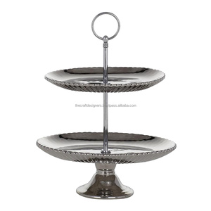 Soporte redondo de acero inoxidable estilo pedestal para platos y pasteles, ideal para eventos, fiestas y decoración de mesas. - Product Image 1