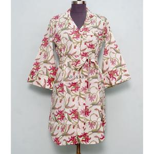 Indian Cotton Women's Midi Dress Hand Block Floral Printed Cute Vintage Style for Spring Winter Summer Casual Party Button - Product Image 4