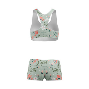 Ensemble de yoga 2 pièces pour femme grande taille avec logo personnalisé, short taille mi-haute élastique et brassière côtelée respirante sans manches 100% polyester - Product Image 3