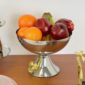 Frutero de Acero Inoxidable de Primera Calidad con Base Decorativa Floral Dorada para Mesa de Cocina - Product Image 3