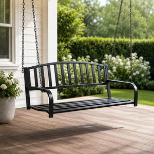 Columpio de metal negro para porche con cadenas, silla colgante para jardín, patio, balcón, césped, muebles de exterior - Product Image 1