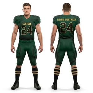 Uniforme de football américain personnalisé noir et marine en polyester avec sublimation, maillot et pantalon avec accents latéraux rouges - Product Image 2
