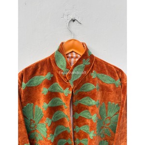 Flowers Embroidery <b>Coat</b> Uzbek Suzani Velvet Short Women's Jacket With Inside Cotton Lining Boho Chic Jacket Overcoat - Product Image 2