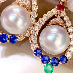 925 Sterling Silver <b>Fine</b> <b>Dangle</b> <b>Earrings</b> Full Diamond Shop Inlaid Clover Versatile 11-12mm Front Flawless Natural Pearl - Product Image 4