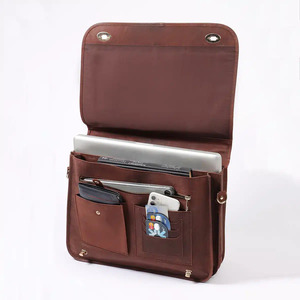 <b>Mens</b> Brown Leather Laptop Briefcase Classic Shoulder <b>Bag</b> Multifunctional Office Case <b>for</b> Laptops - Flap Style Office Laptop <b>Bag</b> - Product Image 1