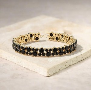 Pulsera con Dije de Ónix Negro, Plata de Ley 925, Chapada en Oro, Certificada, Elegante, con Piedras Preciosas, Joyería Fina de Lujo para Mujer, 12g, Aniversario - Product Image 4