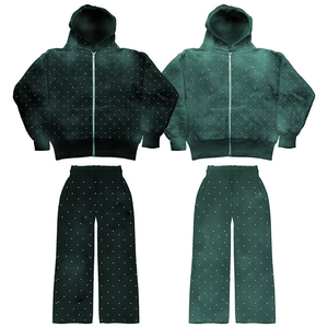 Survêtement unisexe à imprimé pois, sweat à capuche et pantalon, décontracté, longueur intégrale, pour l'automne, fermeture éclair, coupe classique, 100% coton - Product Image 5