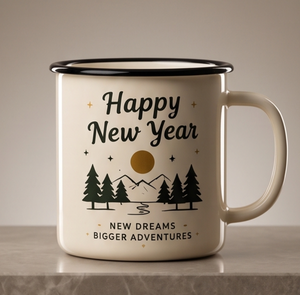Special New Year Greeting Iron Enamelware Cup Mountain Nature Art Design <b>Light</b> Metal Drinkware Supply Distribution Hub - Product Image 3