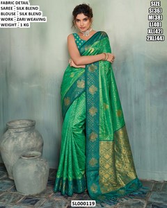 Blue Silk Blend <b>Saree</b> Zari Weaving <b>Blouse</b> for Wedding Traditional Indian Women Floor Length Regular Fit Wrinkle Free Moisture - Product Image 6