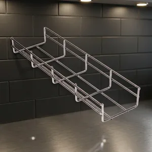 Plateau de câblage en treillis métallique prégalvanisé Finepunch FP-CT-GI-0045 pour la pose de câbles, capacité de charge 100 kg, hauteur de rail latéral 500 mm - Product Image 1