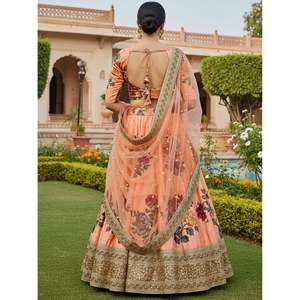 Peach Floral Art Silk Lehenga Choli with Dupatta for <b>Wedding</b> - Product Image 2