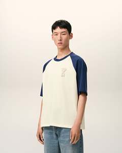 Oversized <b>Raglan</b> Sleeve T-Shirt With Embroidered Logo Contrast Trim Cotton Jersey Men's Casual O-Neck <b>Top</b> - Product Image 5