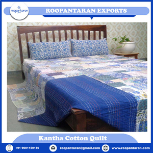 New Products Direct Manufacturer <b>Indian</b> Hand Block Printed Cotton Patchwork Queen Size Kantha <b>Quilt</b> for Sale at Cheap Price - Product Image 2