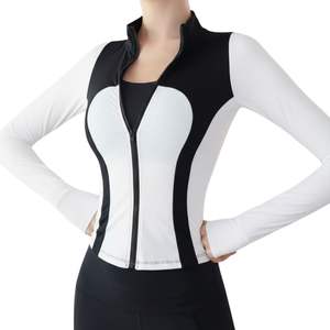 Veste de sport ajustée bleu roi pour femme, veste de yoga à fermeture éclair intégrale, haute élasticité, col montant, manches longues - Product Image 3