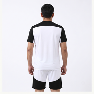 ชุดเซ็ตเสื้อยืดคอกลมแขนสั้นสีดำขาวลายบล็อกสีสำหรับผู้ชาย พร้อมกางเกงขาสั้นรูดเชือก น้ำหนักเบา กันลม ผลิตจากโพลีเอสเตอร์ 90% - Product Image 2