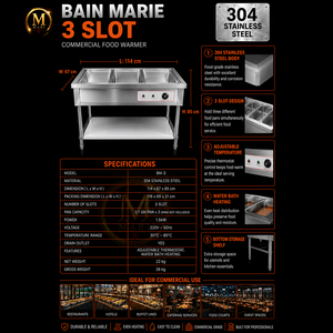 Calentador de Alimentos Comercial de 3 Compartimentos con Ahorro de Energía, Baño María, Mesa de Calentamiento a Vapor para Restaurantes, Buffets y Catering - Product Image 6