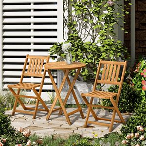 Set Bistrot da Esterno in Legno di Acacia a 3 Pezzi con Tavolo Quadrato e Due Sedie Pieghevoli, Finitura Naturale in Teak per Uso Ospedaliero - Product Image 2