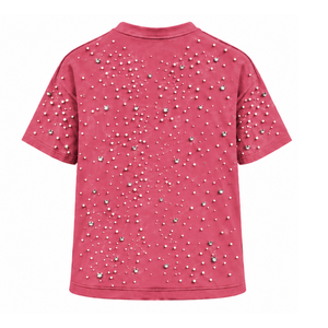 T-shirt unisexe rose perlé à manches courtes et col rond, orné de perles, idéal pour les tenues décontractées et le quotidien - Product Image 2