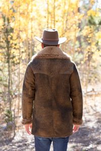<b>Men's</b> Brown Suede <b>Leather</b> <b>Jacket</b> With Faux Fur Lining Turn-down Collar Windproof Winter Coat Regular Fit Casual Style - Product Image 2