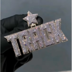 Collier Pendentif en Argent Sterling 925 Glacé avec Moissanite VVS, Lettres Initiales, Chiffres, Nom, Doré, Tendance, Passe le Testeur de Diamant - Product Image 1