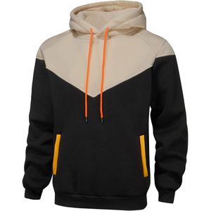 Sweat à capuche en molleton contrastant avec panneau en V, crème et noir, pour le sport et les loisirs, personnalisable pour les équipes, avec poches latérales - Product Image 2