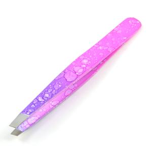 Pinzas para cejas de acero inoxidable de precisión Diseño inclinado de corte de diamante en rosa y púrpura para dar forma a las cejas - Product Image 4