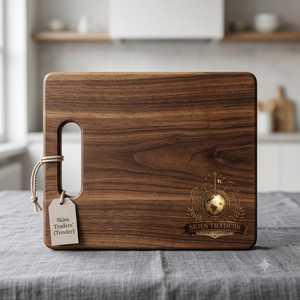 Planche à découper en bois de noyer personnalisée avec poignée intégrée, grande emblème doré découpé, vente en gros - Product Image 3