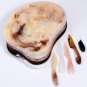 Elegant Resin Cheese Dessert Knife Handmade Marble Texture Aqua Swirl Dishwasher <b>Safe</b> Eco-Friendly Kitchen <b>Tool</b> for Home Hotel - Product Image 4