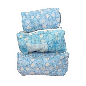 Custom Made Casual Handmade Kantha Floral Printed Zipper Lightweight Tassel Pattern Kantha Pouch Set Artisan Eco-Friendly - Product Image 1