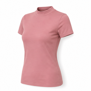 T-shirt personnalisé pour femme, coupe slim classique, col montant, manches courtes, en jersey de coton doux et extensible, couleur rose poudré - Product Image 3