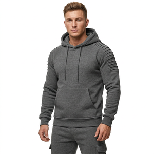 Conjunto de Sudadera con Capucha y Pantalones de Chándal de Forro Polar de Secado Rápido para Hombre, 2 Piezas, Casual de Otoño, con Cordón Ajustable, Gris Liso en la Parte Delantera - Product Image 6