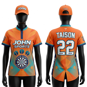 เสื้อดาร์ทหญิง ผ้าโพลีเอสเตอร์พรีเมียม 180 GSM สีเขียวกรมท่า แต่งสีทอง ดีไซน์แผง น้ำหนักเบา ระบายอากาศได้ดี โลโก้แบบซับลิเมชั่นสั่งทำได้ - Product Image 2