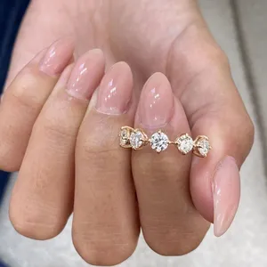 Bague en moissanite à cinq pierres taille ronde, en argent sterling 925 plaqué or rose, style vintage, empilable, unisexe, pour anniversaire et mariage - Product Image 2