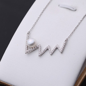 Collar de Plata S925 con Colgante de Electrocardiograma y Perla para Clavícula, Accesorio de Joyería DIY para Mujer - Product Image 3