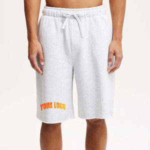 Shorts en coton gris pour hommes, avec cordon de serrage à la taille et logo frontal, vêtements décontractés, pantalons courts tricotés pour hommes - Product Image 1