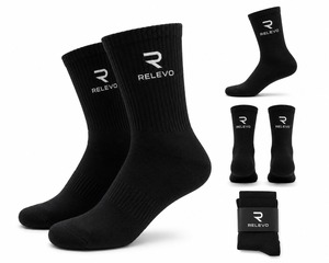 Relevo Men's Crew Compression <b>Socks</b> <b>Black</b> Spandex/Nylon Knitted Breathable Athletic Running Winter Standard Thickness - Product Image 3