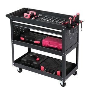 Carrello Portautensili in Metallo a 3 Ripiani, Resistente, con Pannello Forato Rimovibile, 4 Ganci, Capacità di Carico 150 kg, Ampio Spazio di Stoccaggio - Product Image 4