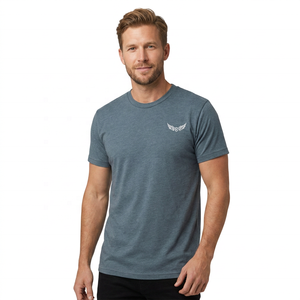 Camiseta Azul de Manga Corta para Hombre con Logotipo de Ala Estampado en la Parte Delantera, Cuello Redondo Informal, Corte Regular, Diseño Transpirable de Jersey de Algodón - Product Image 3