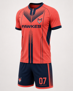 Conjunto de Uniforme de Fútbol para Hombre Fawkes, Naranja y Azul Marino, Cuello en V, Manga Corta, Absorbe la Humedad, Transpirable, Personalizable con Nombre de Equipo, Adulto, 100% - Product Image 4