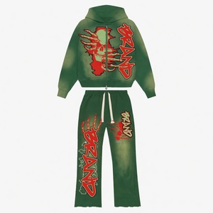 Conjunto deportivo unisex Glory Custom con lavado ácido, sudadera con capucha de cremallera completa y pantalones deportivos acampanados con impresión DTG premium. Elegante. - Product Image 2