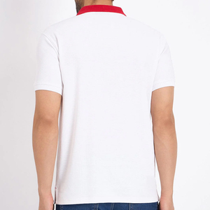 Polo en piqué de coton blanc à manches courtes pour homme, col rouge, couleur unie, respirant, coupe classique - Product Image 2