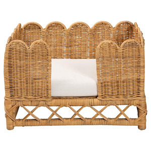 Lit pour chien en rotin naturel exquis, canapé pour animaux de compagnie en osier avec dossier haut et design festonné, chaise longue rembourrée pour chat, meubles pour animaux faits à la main - Product Image 2