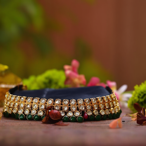Classic Bridal Pearl Kundan Earring and Bracelet Set Handmade Designer Fine Jewelry - Product Image 1