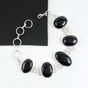New Arrival 925 Sterling Silver Black Onyx Link <b>Bracelet</b> Handcrafted Natural Opaque Gemstone Oval <b>Stone</b> Chain <b>Bracelet</b> Jewelry - Product Image 6