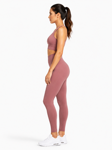 2-Piece Yoga Set Racerback Crop <b>Top</b> High-Waist Full-Length <b>Leggings</b> Seamless Solid Color Breathable Eco-Friendly Spandex/Nylon - Product Image 2