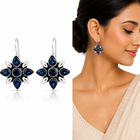 Pendientes Colgantes Florales de Plata Antigua al por Mayor con Circonitas Cúbicas, Engaste Étnico, Joyería Hecha a Mano, Regalo para Mujer, Fiesta, Venta al por Mayor