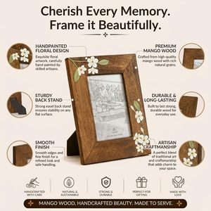 Handmade Eco-Friendly Mango Wooden <b>Vintage</b> Vertical Rectangle Photo <b>Frame</b> Rustic Floral Design Customizable Tabletop Home Decor - Product Image 4