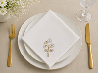 Serviette de table carrée en tissu brodé de fleurs blanches, serviette de table décorative en lin pour mariage et fête